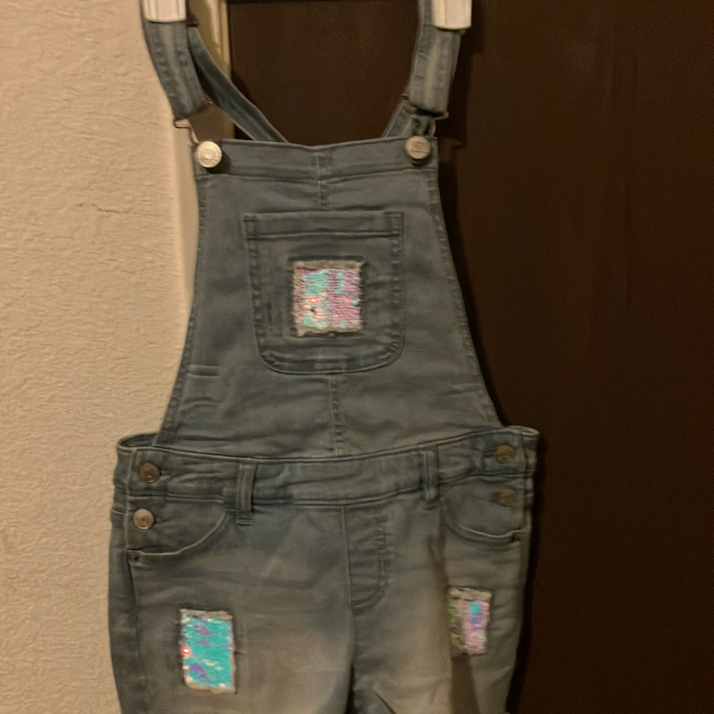 Denim Overalls with Sequin Patches